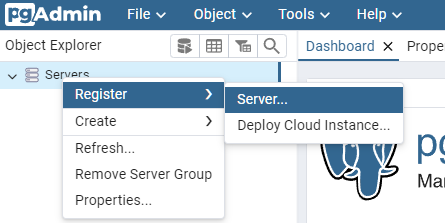 pgadmin register server dialog